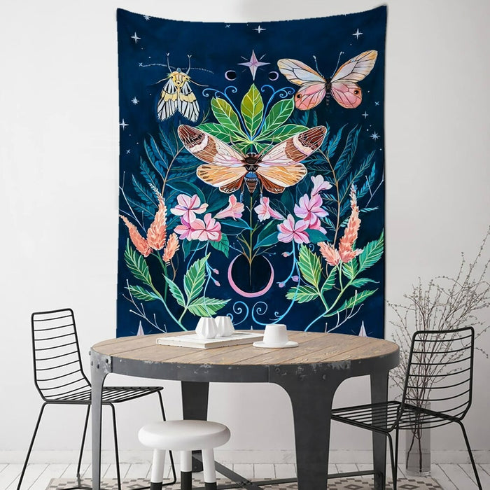 Moon and Butterflies Tapestry Wall Hanging Tapis Cloth