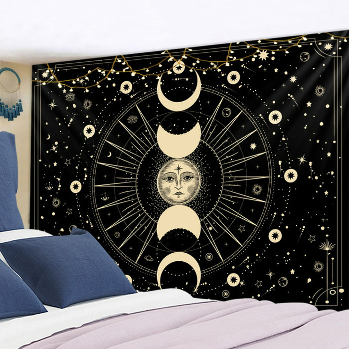 Golden Sun Moon Tapestry Wall Hanging Tapis Cloth