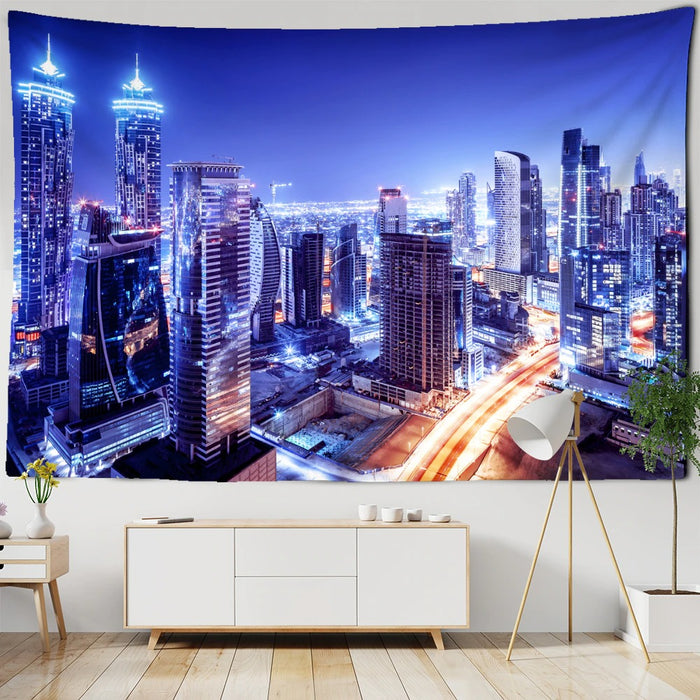 City Neon Night View Tapestry Wall Hanging Tapis Cloth
