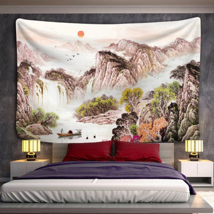 Sunset Mountain Forest Tapestry Wall Hanging Tapis Cloth