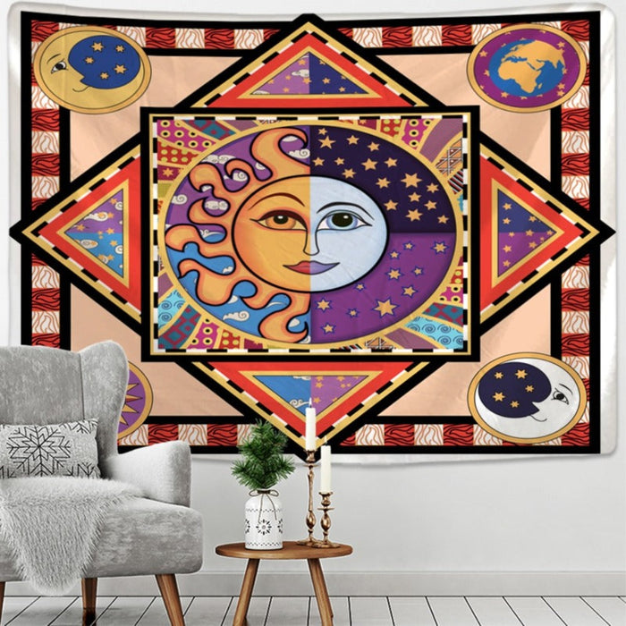 Half Face Sun Moon Tapestry Wall Hanging Tapis Cloth