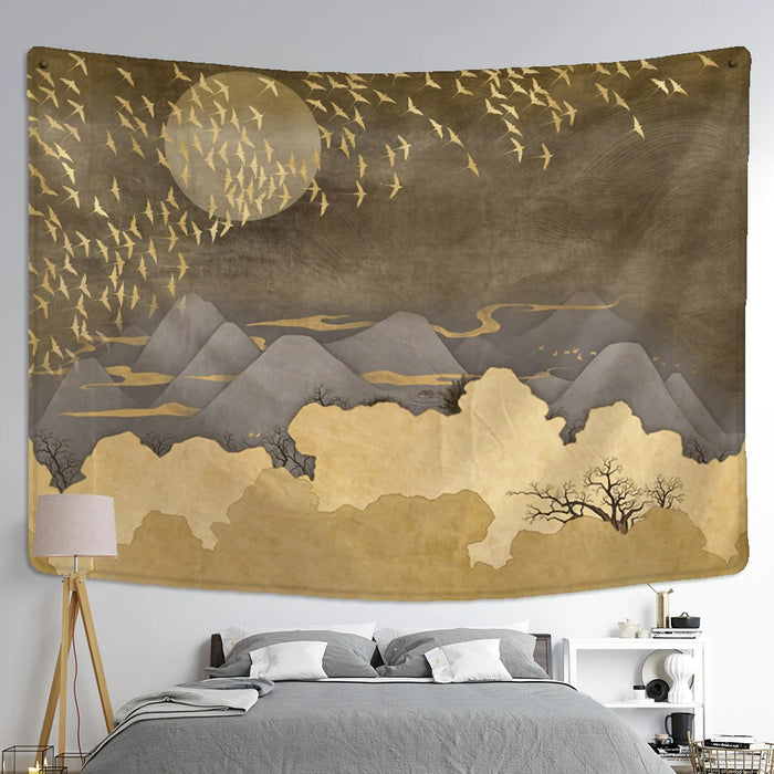 Ink Painting Mountain Tapestry Wall Hanging Tapis Cloth