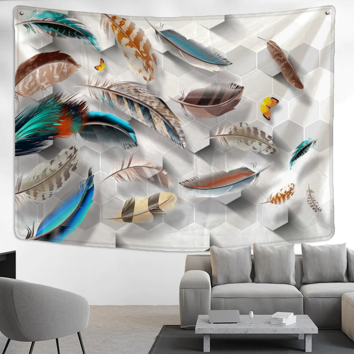 Feathers Print Tapestry Wall Hanging Tapis Cloth