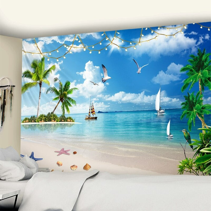 Beach Coconut Tree Tapestry Wall Hanging Tapis Cloth