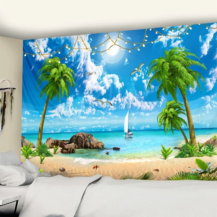 Beach Coconut Tree Tapestry Wall Hanging Tapis Cloth