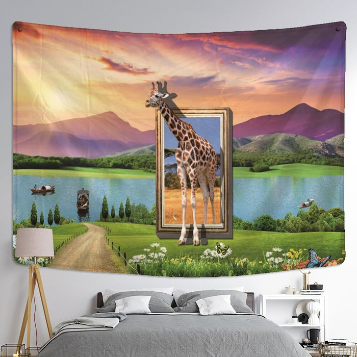 Cartoon Animal World Tapestry Wall Hanging Tapis Cloth