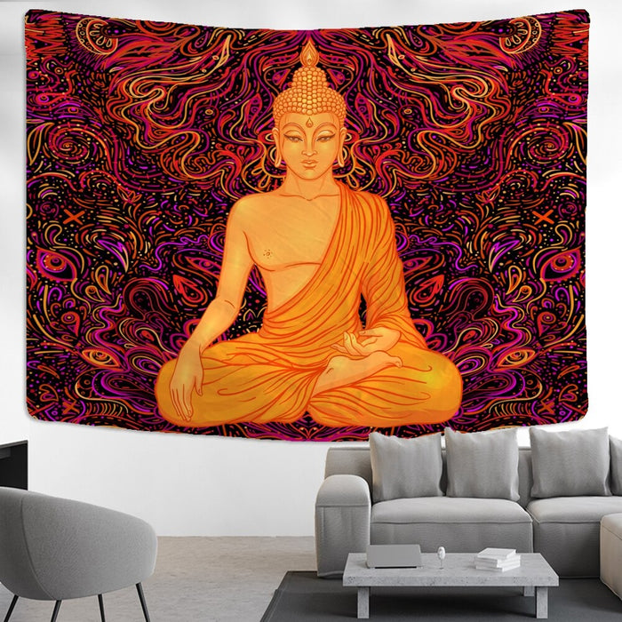 Colorful Mushroom And Buddha Tapestry Wall Hanging Tapis Cloth
