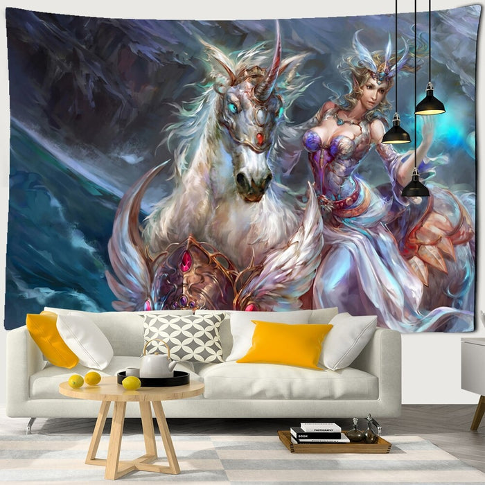 Colorful Unicorn Castle Tapestry Wall Hanging Tapis Cloth