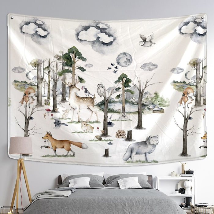 Zoo Cartoon Illustration Tapestry Wall Hanging Tapis Cloth