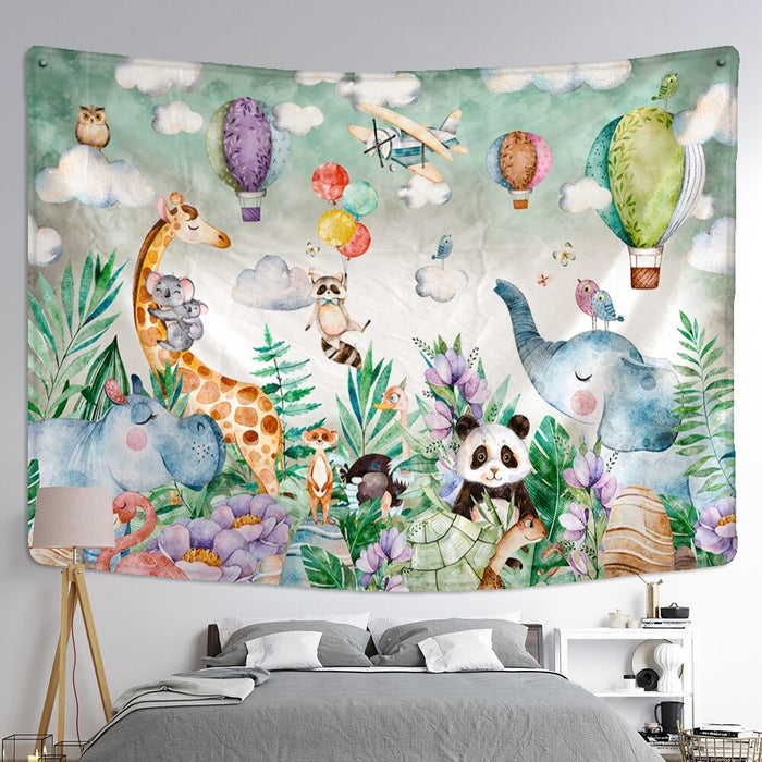 Cartoon Animal Illustration Tapestry Wall Hanging Tapis Cloth