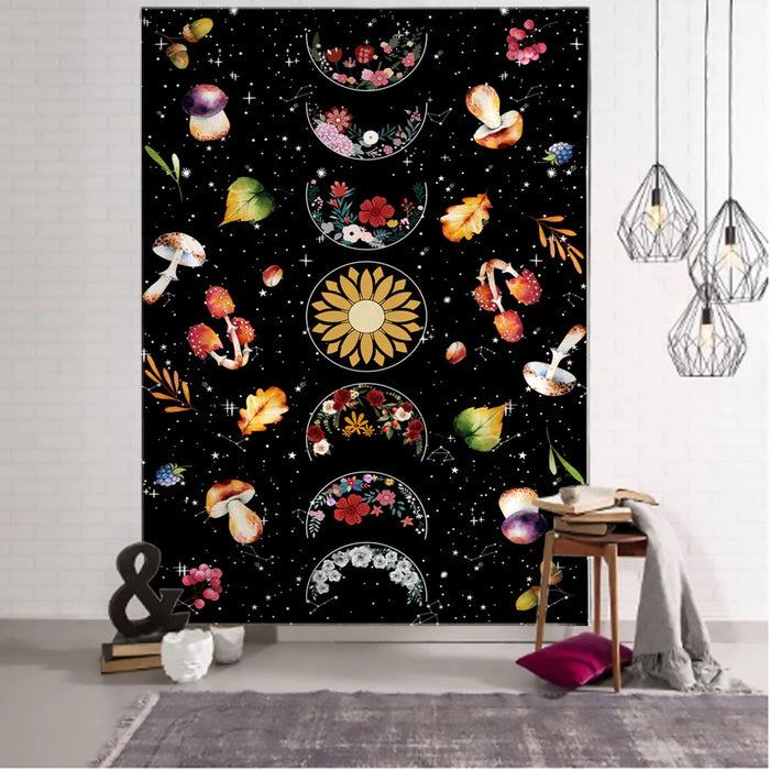 Moon Phase Flower Tapestry Wall Hanging Tapis Cloth