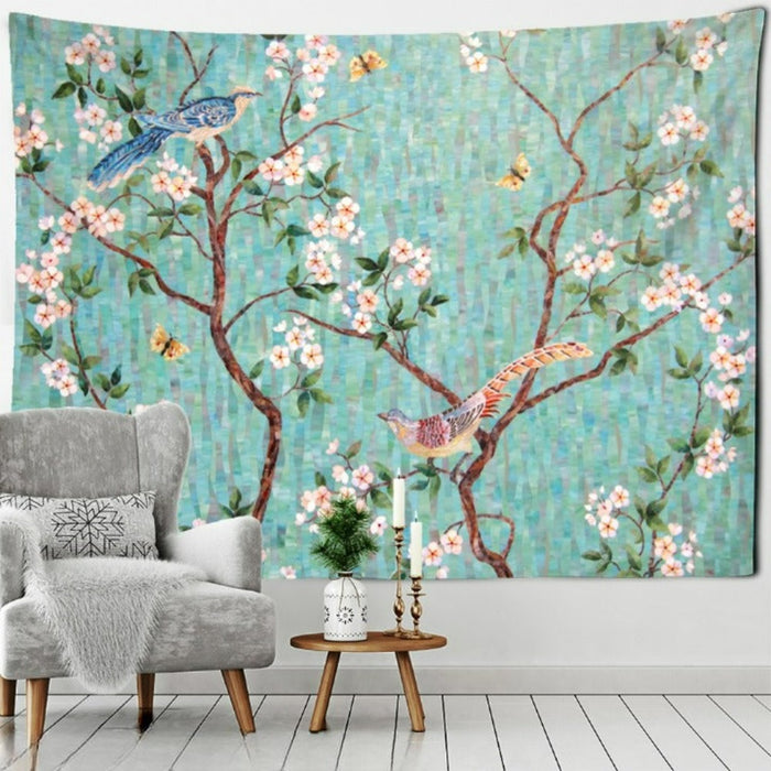 Ink Flower And Bird Painting Tapestry Wall Hanging Tapis Cloth