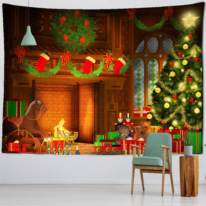 Christmas Fireplace Tapestry Wall Hanging Tapis Cloth