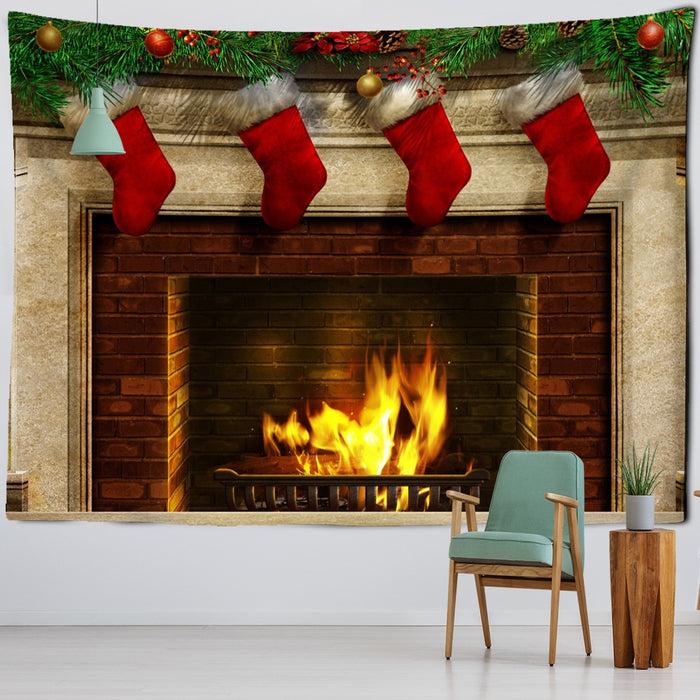 Christmas Fireplace Tapestry Wall Hanging Tapis Cloth