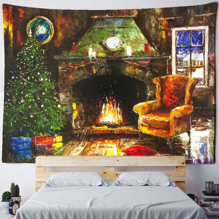 Xmas Fireplace Tapestry Wall Hanging Tapis Cloth