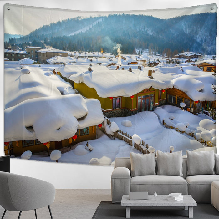 Snow Covered House Tapestry Wall Hanging Tapis Cloth