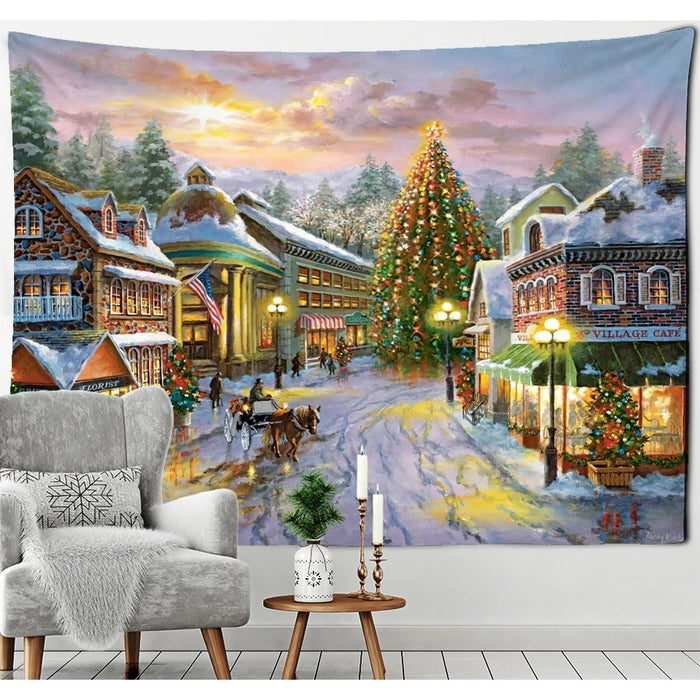 Christmas Oil Painting Tapestry Wall Hanging Tapis Cloth