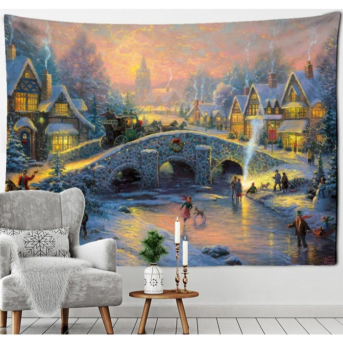 Christmas Oil Painting Tapestry Wall Hanging Tapis Cloth