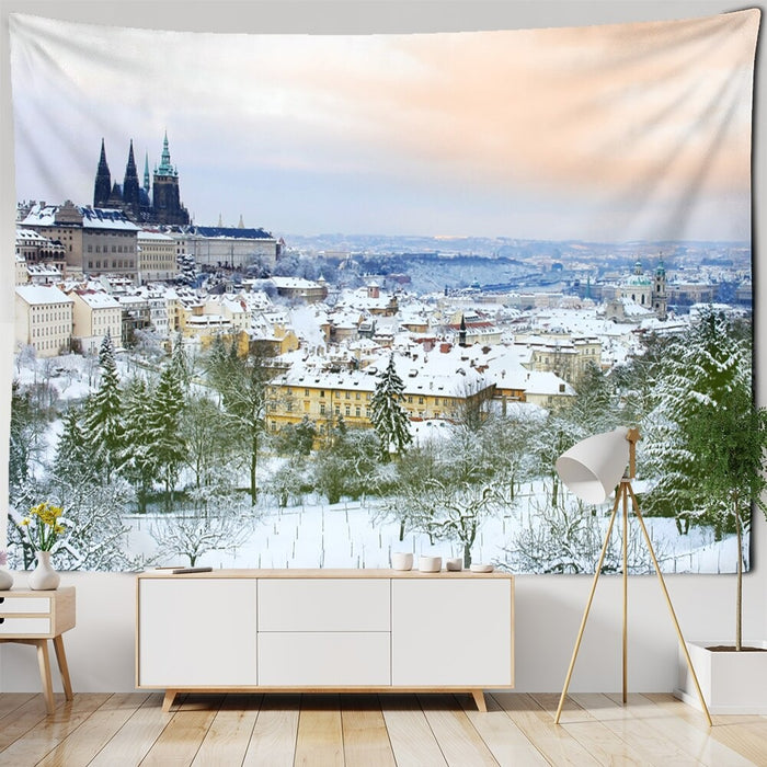 Forest Snow Scenery Tapestry Wall Hanging Tapis Cloth