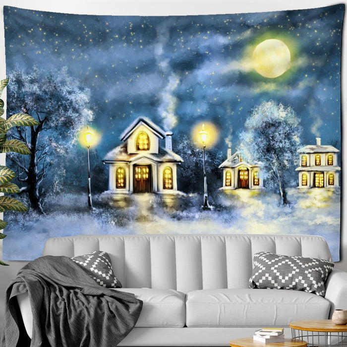 Oil Painting Snow Scene Tapestry Wall Hanging Tapis Cloth