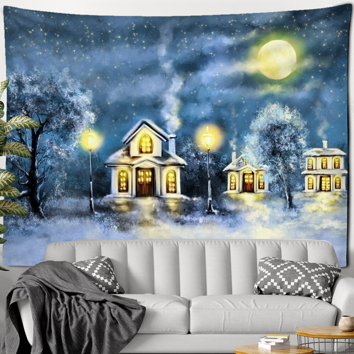 Snow Scene Oil Painting Tapestry Wall Hanging Tapis Cloth