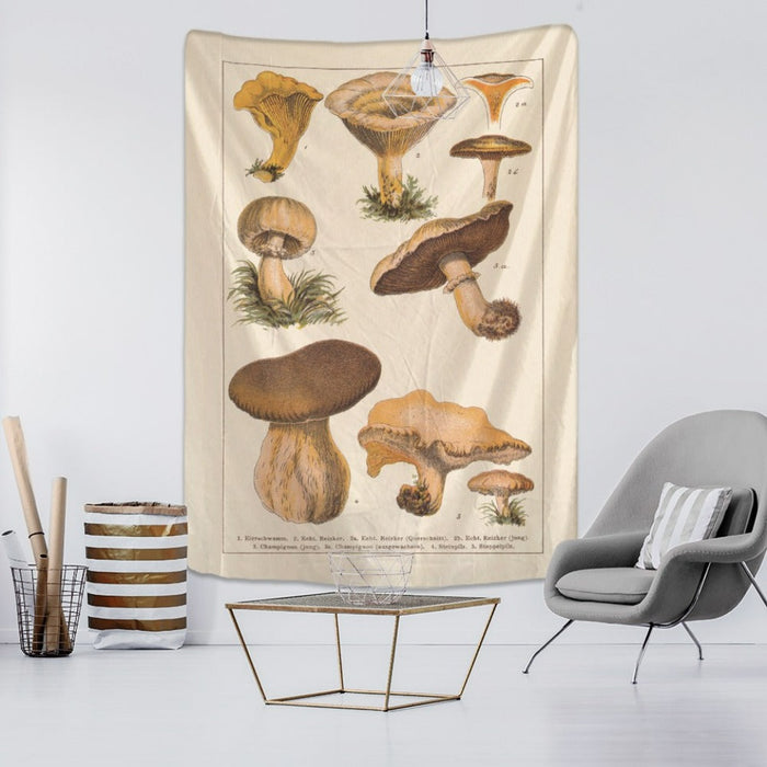 Mushroom Identification Chart Tapestry Wall Hanging Tapis Cloth