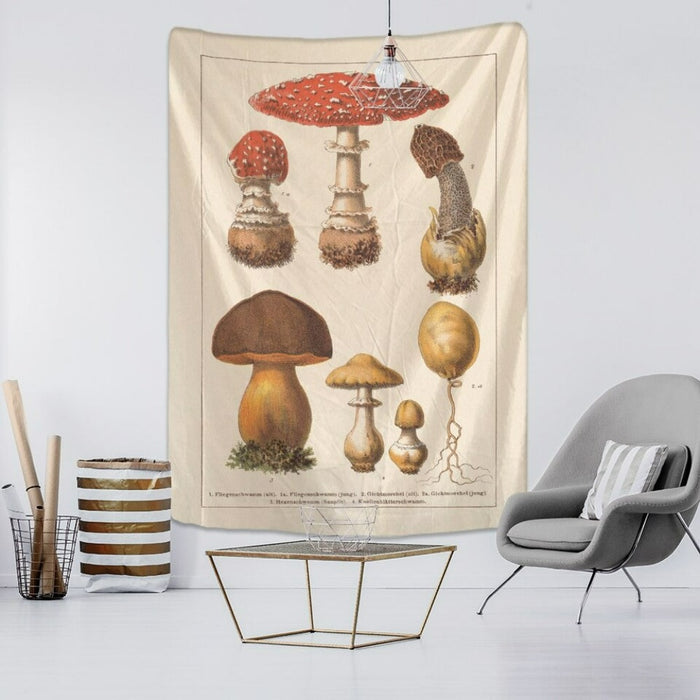 Mushroom Identification Chart Tapestry Wall Hanging Tapis Cloth