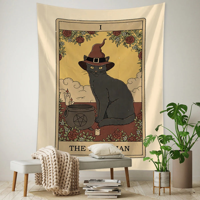 Cat Tarot Card Tapestry Wall Hanging Tapis Cloth
