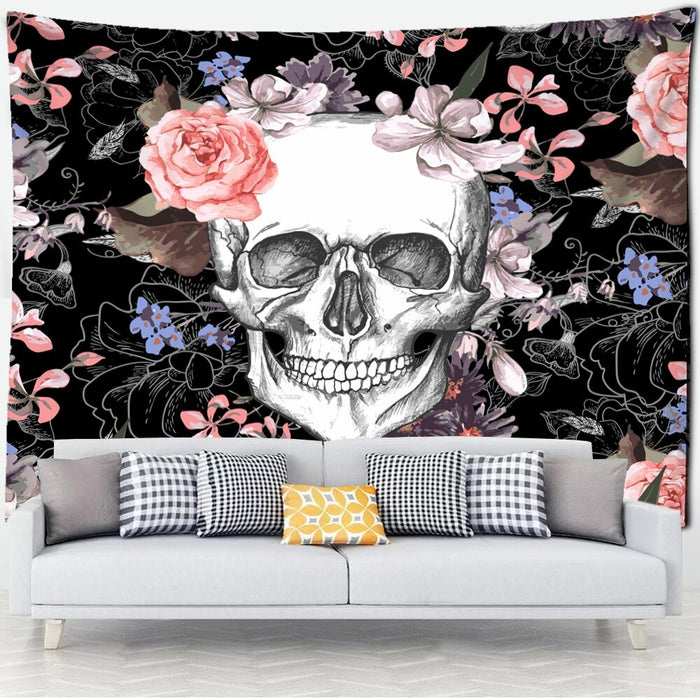 Floral Skull Tapestry Wall Hanging Tapis Cloth
