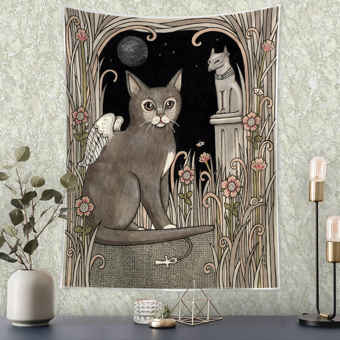 Abstract Black Cat Tapestry Wall Hanging Tapis Cloth