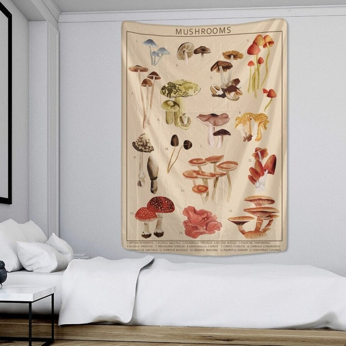 Mushroom Illustration Tapestry Wall Hanging Tapis Cloth