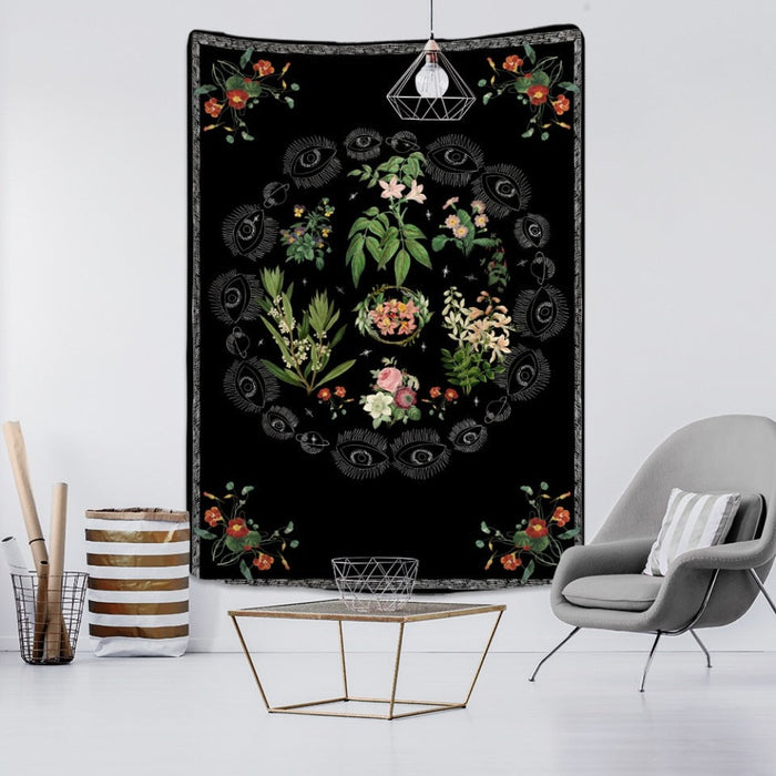 Hand Drawn Flowers Tapestry Wall Hanging Tapis Cloth