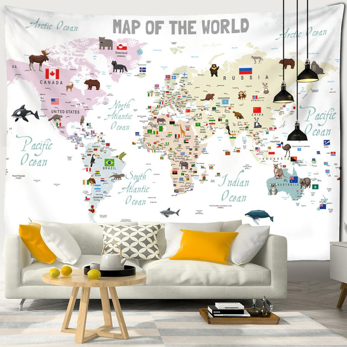 Cartoon Map Tapestry Wall Hanging Tapis Cloth
