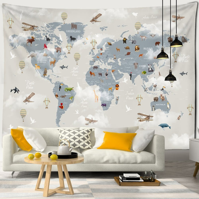 Cartoon Map Tapestry Wall Hanging Tapis Cloth