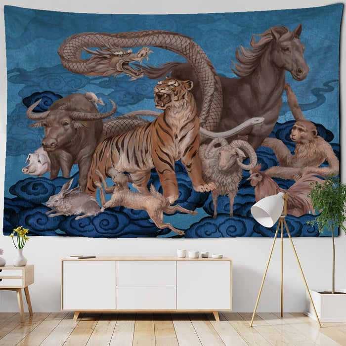 Riverside Wildlife Art Tapestry Wall Hanging Tapis Cloth