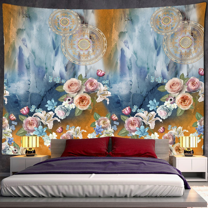 Painted Floral Tapestry Wall Hanging Tapis Cloth