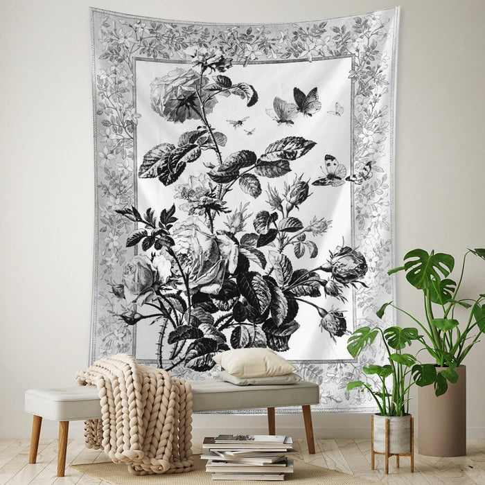 Butterfly And Flowers Mural Tapestry Wall Hanging