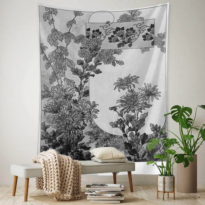Butterfly And Flowers Mural Tapestry Wall Hanging