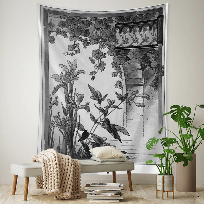 Butterfly And Flowers Mural Tapestry Wall Hanging