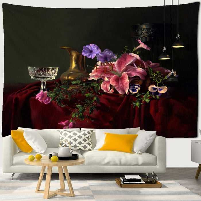 Flower Oil Painting Tapestry Wall Hanging Tapis Cloth