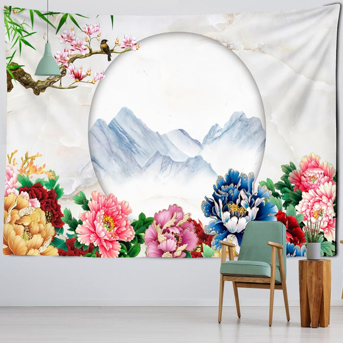 Flower And Bird Painting Tapestry Wall Hanging Tapis Cloth