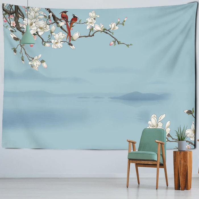 Flower And Bird Painting Tapestry Wall Hanging Tapis Cloth