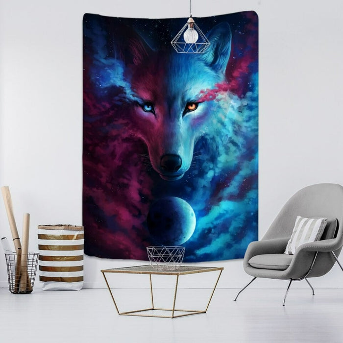 Wolf And Lion Tapestry Wall Hanging Tapis Cloth