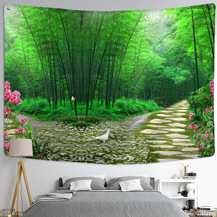 Aesthetic Bamboo Forest Tapestry Wall Hanging Tapis Cloth