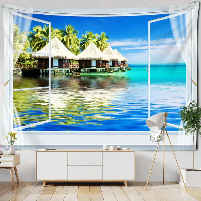 Nordic Modern 3D Window Painting Tapestry Wall Hanging Tapis Cloth
