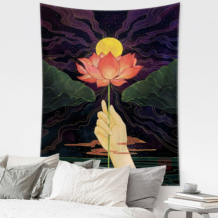 Lotus and Sun Tapestry Wall Hanging Tapis Cloth