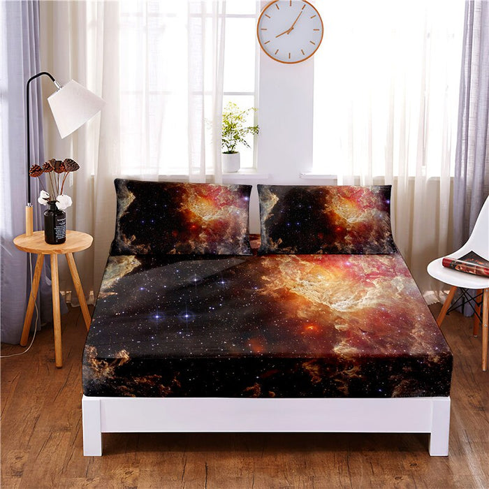 Starry Sky Digital Printed 3pc Polyester Fitted Bedsheet