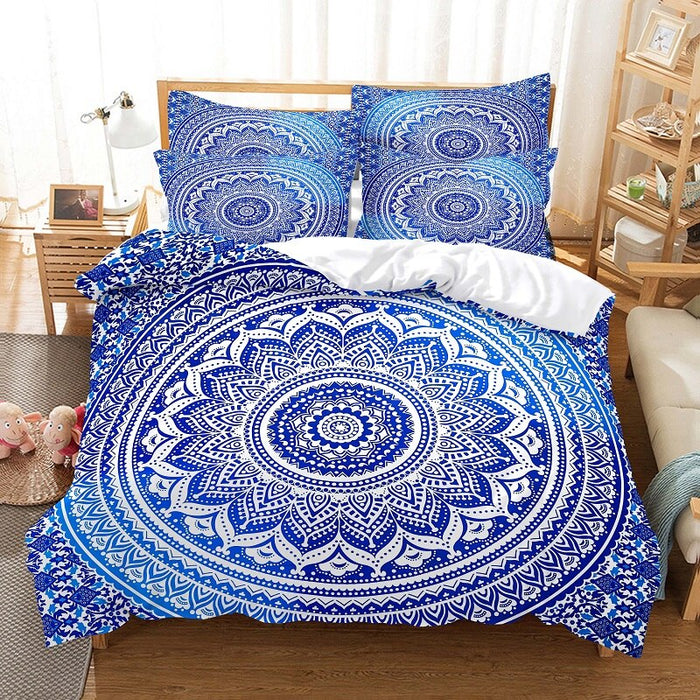 Blue Mandala Print Bed Flat Bedding Set