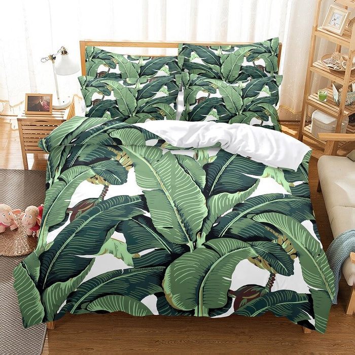 Leaves Print Bed Flat Bedding Set