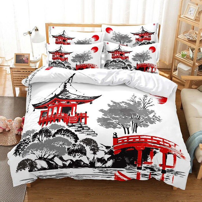 Temple Print Bed Flat Bedding Set